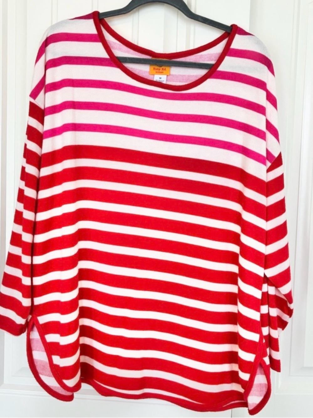 Ruby Rd. Red & Pink Striped Long Sleeve Tee